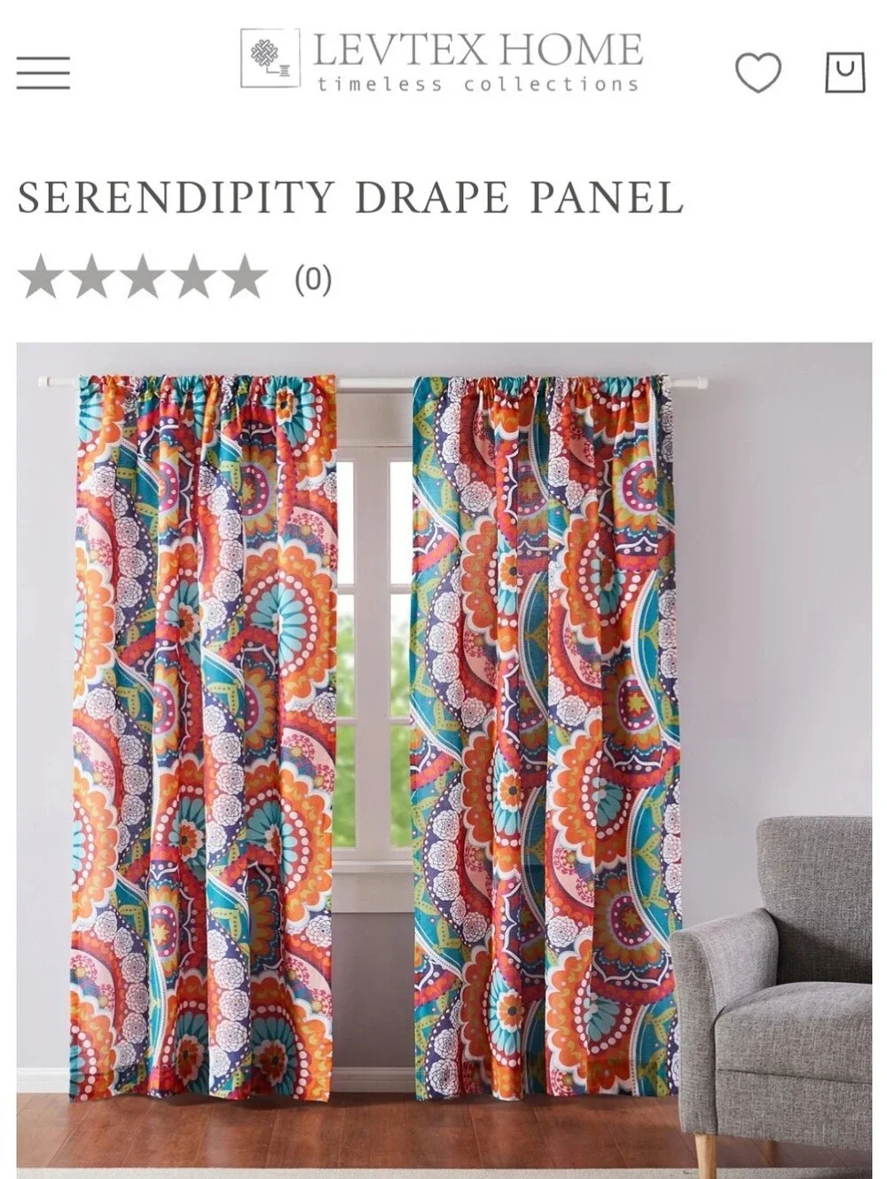 Levtex Home Serendipity  Lined Drape Panels Rod Pocket Mandala Boho 55x84 PAIR